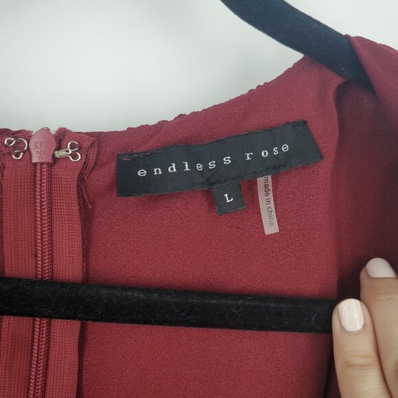 Endless Rose‎ Ruffle Long Sleeve Mini Dress Burgundy Dark Red Large - Picture 5 of 8